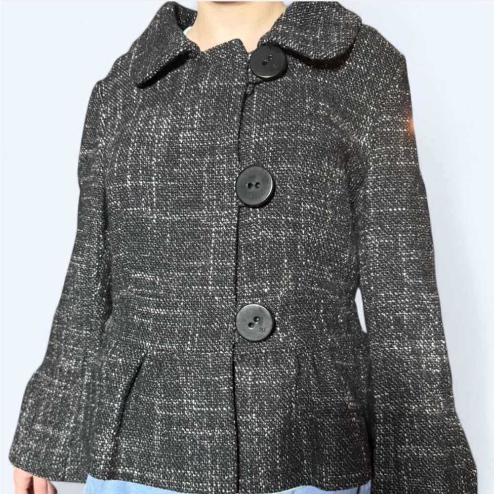 Black Textured Blazer with Flared Sleeves